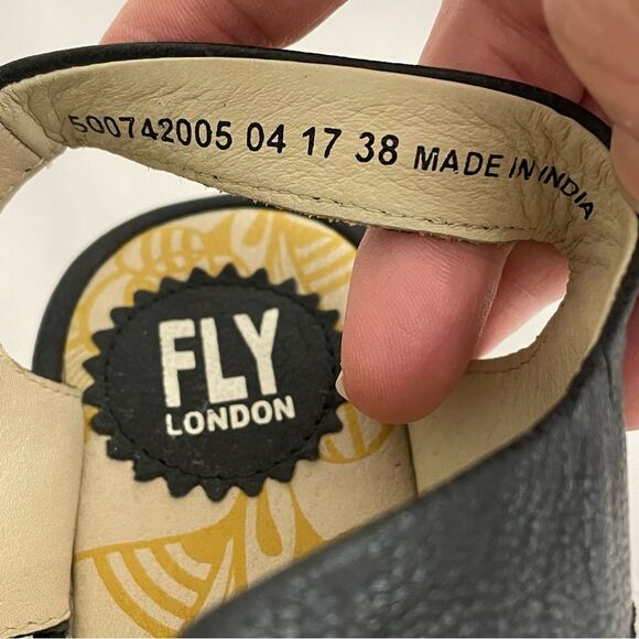 Fly London Ylfa Lace Up Wedge Black Platform Sandals Size 38 - Picture 9 of 13